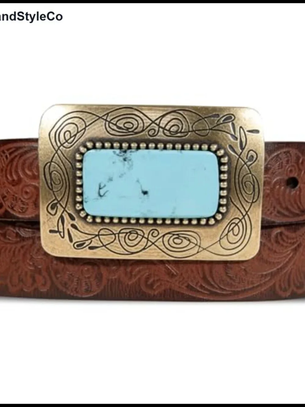 Lucky Brand Women's Leather Belt with Vintage Plaque Buckle
